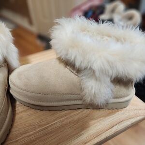 UGG Cream Ankle Boots with Fur Trim